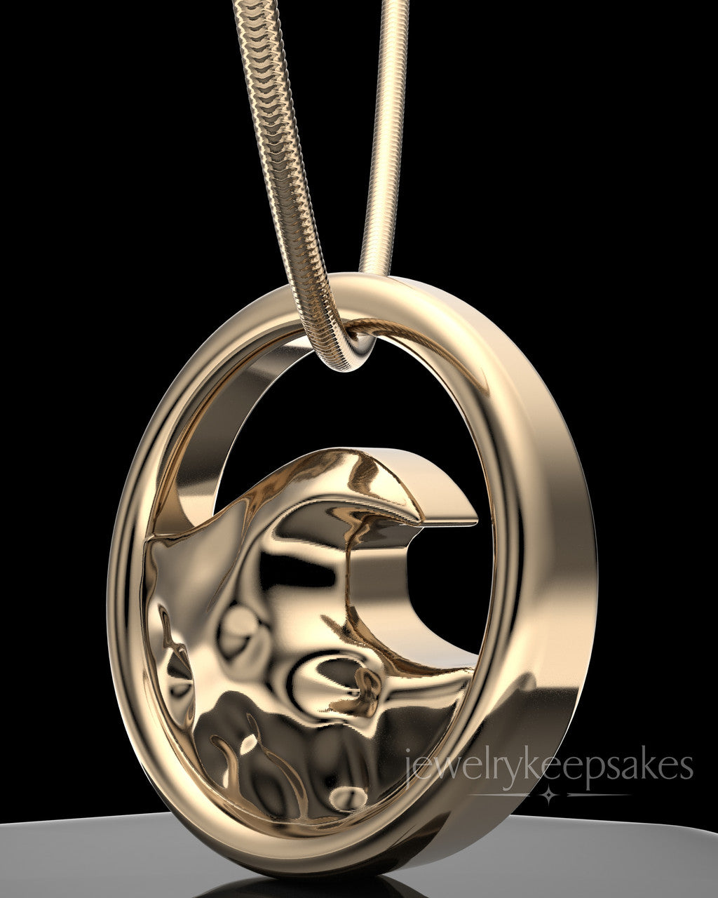 Solid 14k Gold Ocean Waves Permanently Sealed Keepsake Waterproof Jewelry