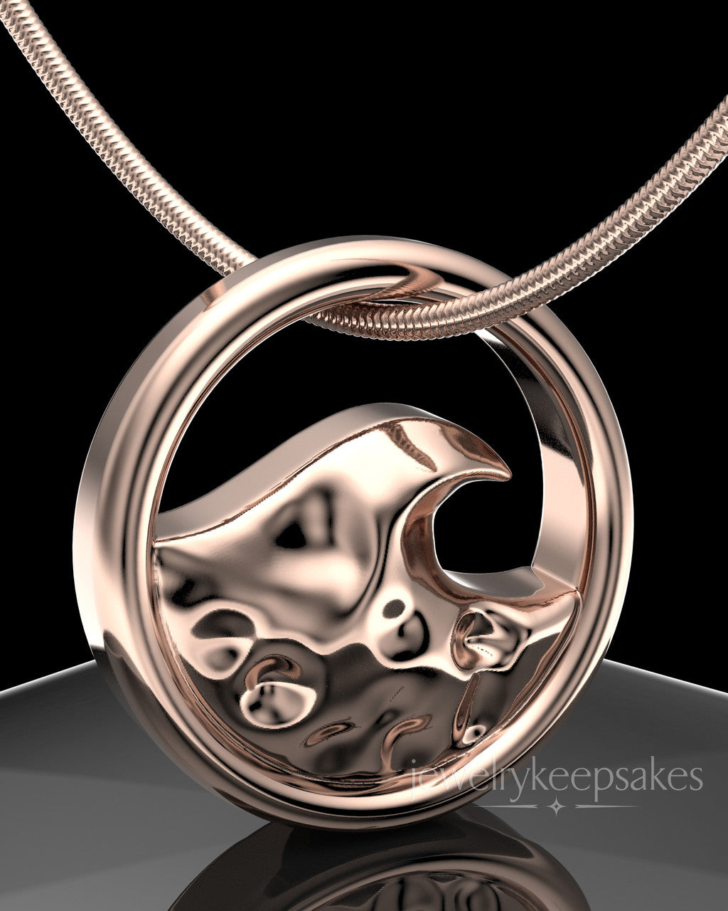 Rose Gold Plated Ocean Waves Permanently Sealed Waterproof Keepsake Jewelry