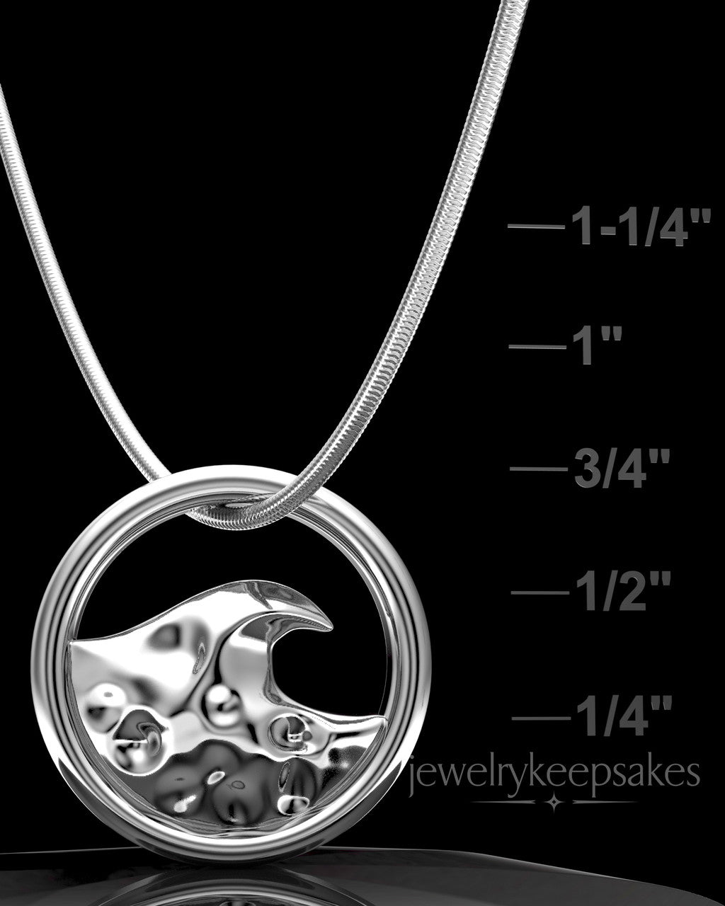 Sterling Silver Ocean Waves Permanently Sealed Waterproof Keepsake Jewelry