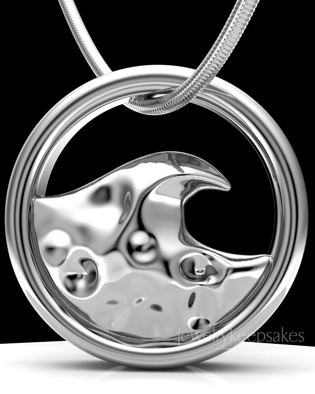 Solid 14k White Gold Ocean Waves Permanently Sealed Waterproof Keepsake Jewelry