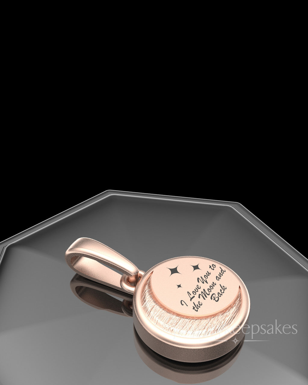 Rose Gold Plated Moon and Back Permanently Sealed Waterproof Keepsake Jewelry