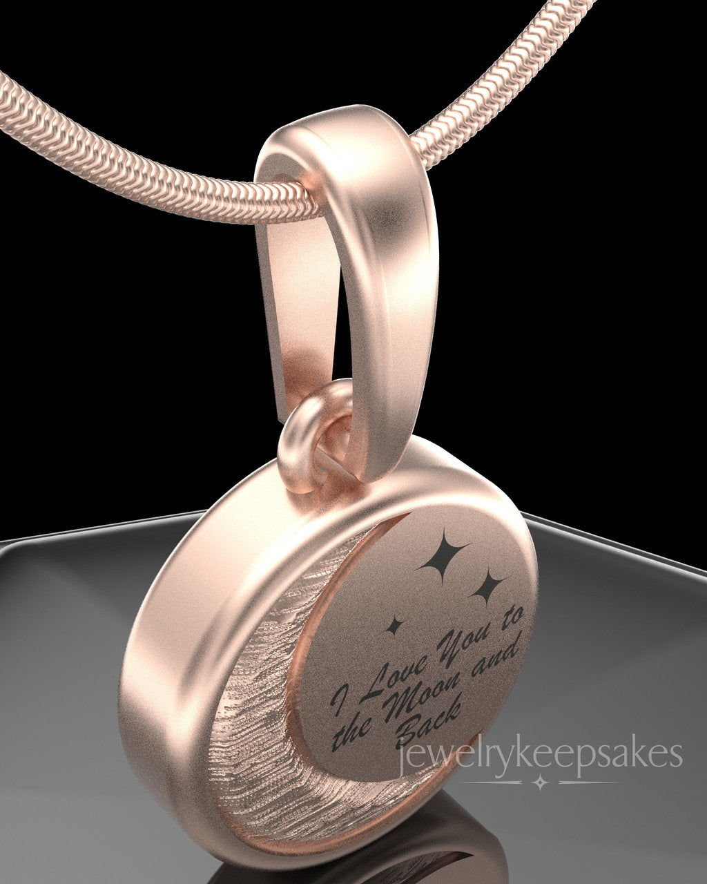 Rose Gold Plated Moon and Back Permanently Sealed Waterproof Keepsake Jewelry