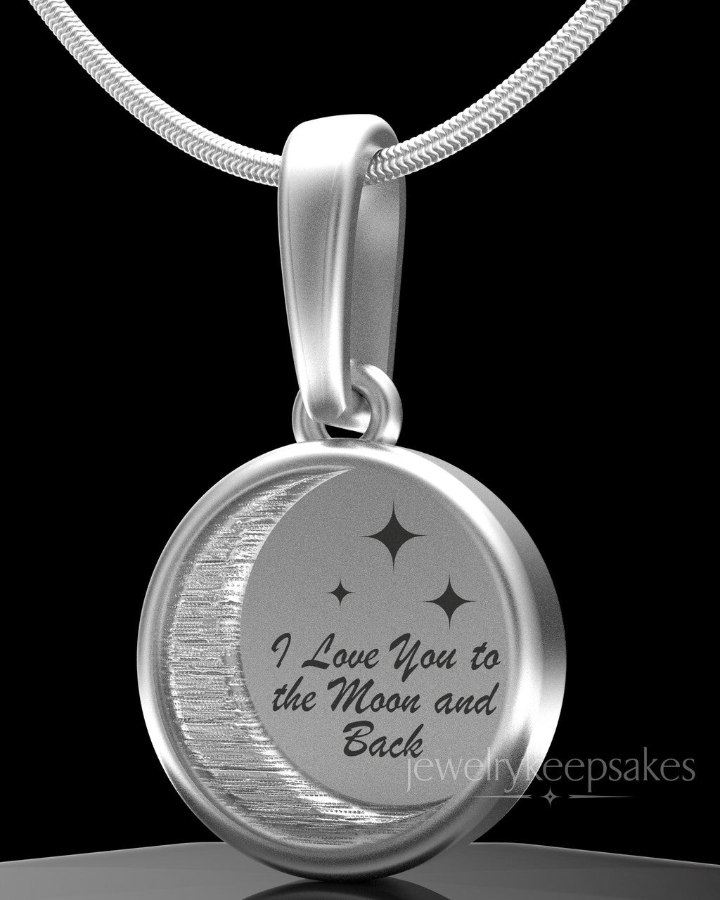 Sterling Silver Moon and Back Permanently Sealed Waterproof Keepsake Jewelry