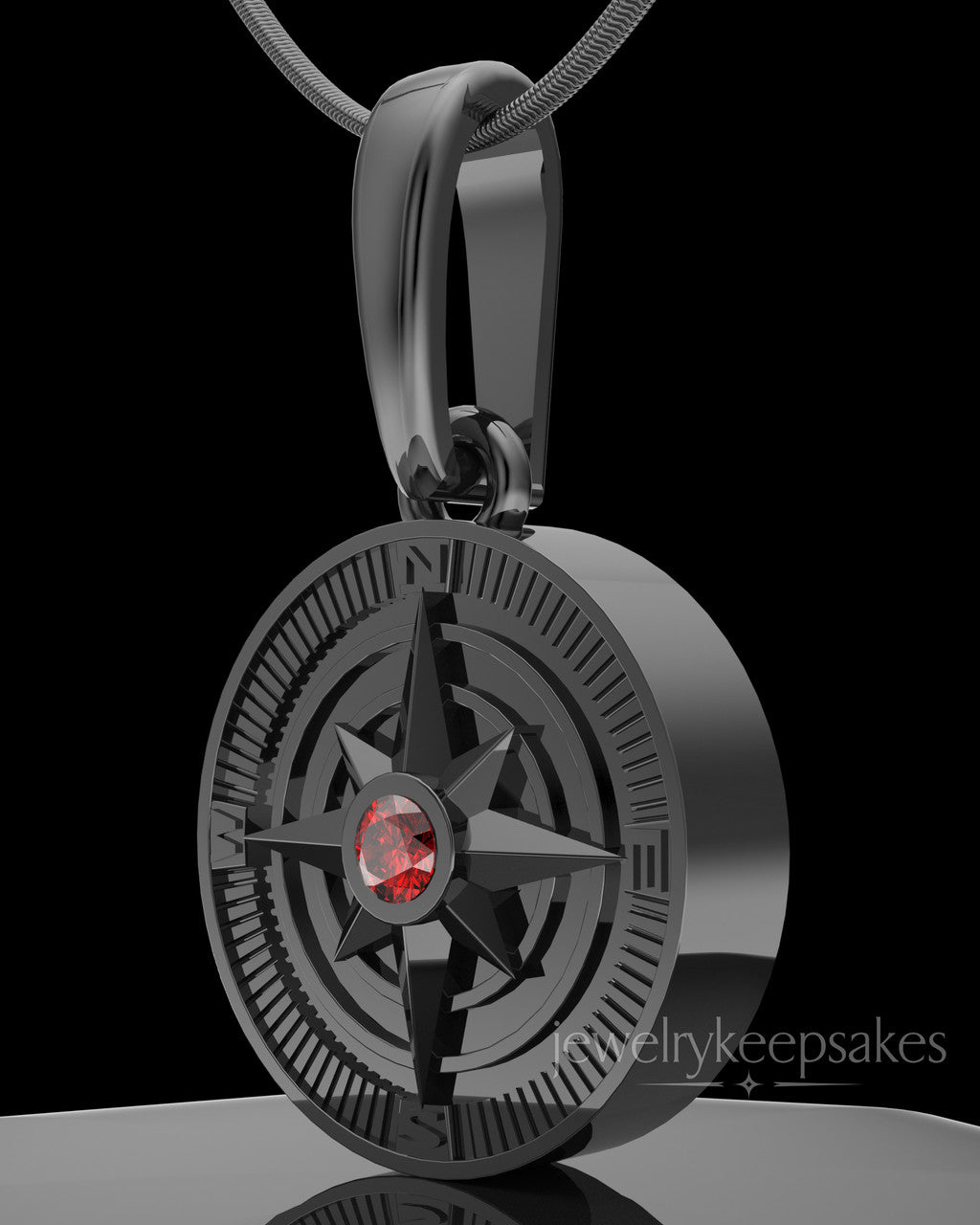 Black Plated Compass Permanently Sealed Waterproof Keepsake Jewelry