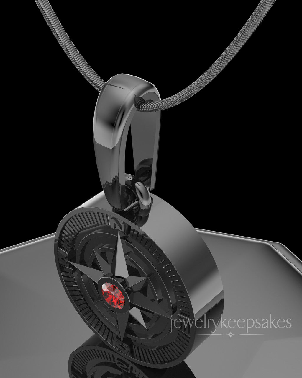 Black Plated Compass Permanently Sealed Waterproof Keepsake Jewelry