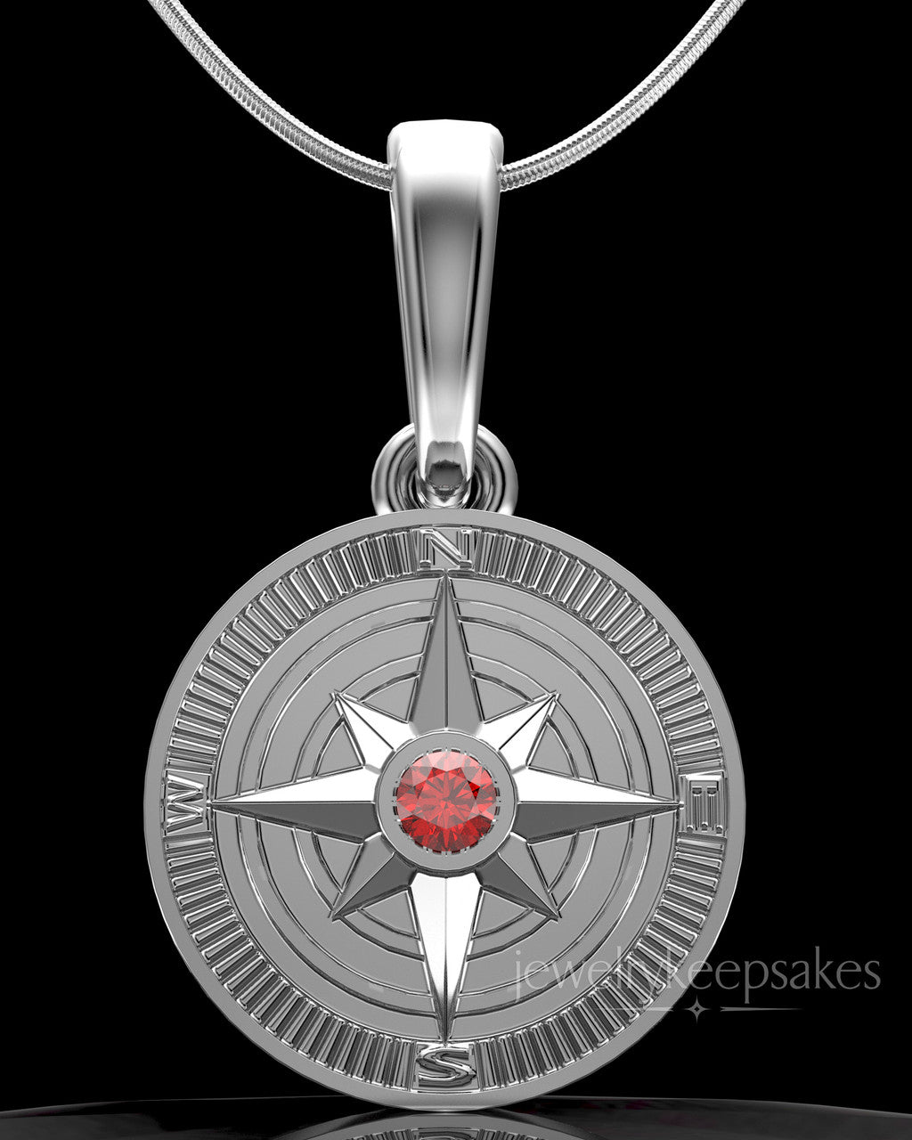 Solid 14K White Gold Compass Permanently Sealed Waterproof Keepsake Jewelry
