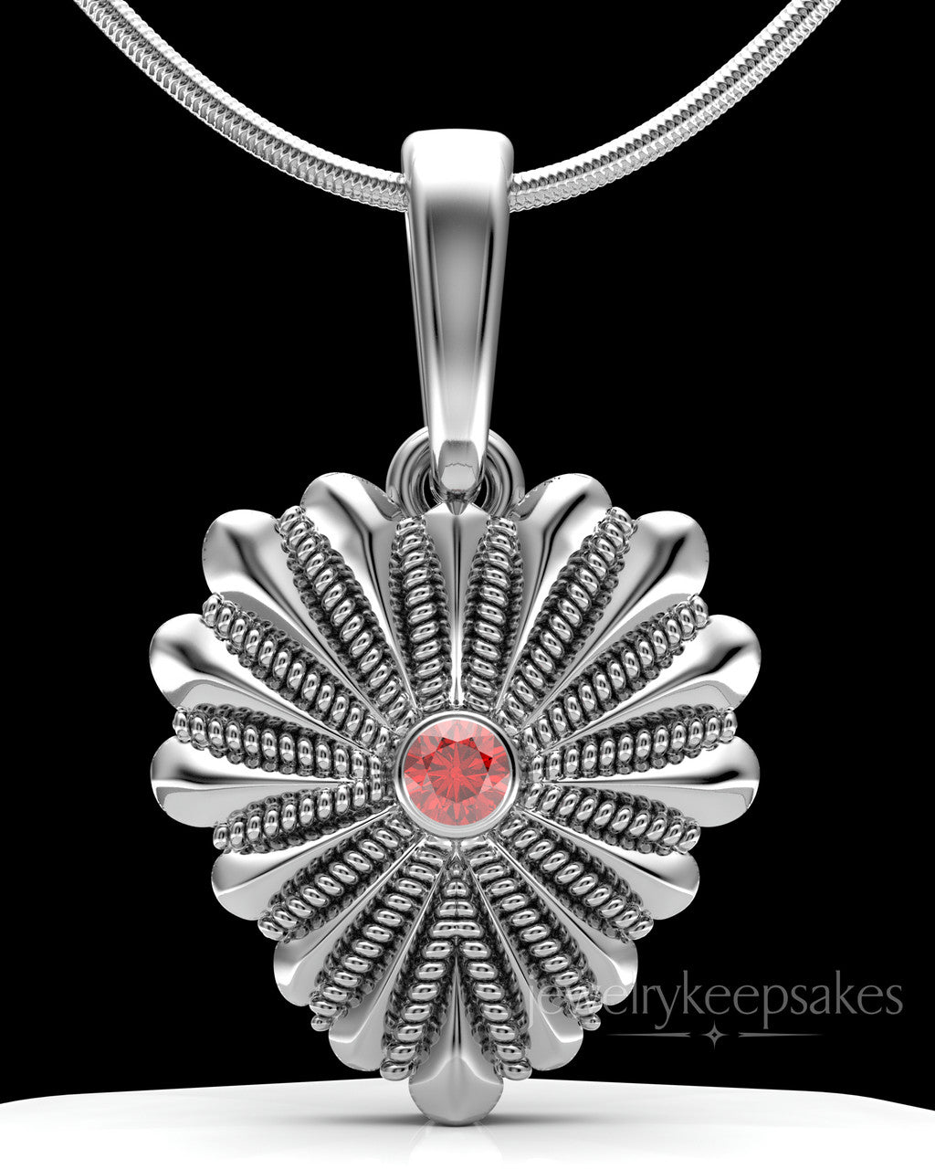 Solid 14K White Gold Rodeo Birthstone Heart Permanently Sealed Waterproof Keepsake Jewelry