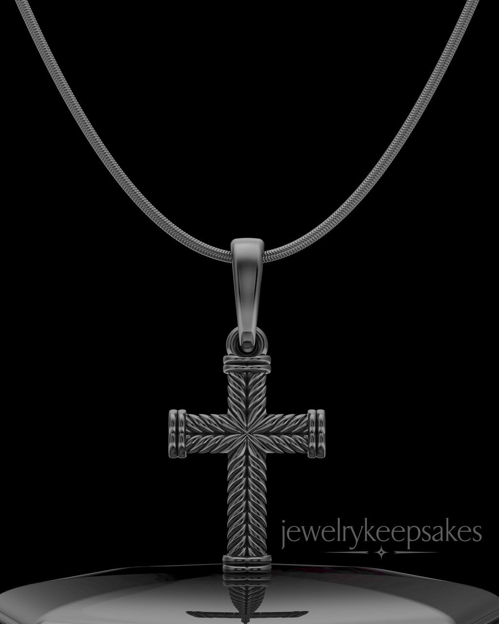Black Plated Braided Cross Permanently Sealed Waterproof Keepsake Jewelry
