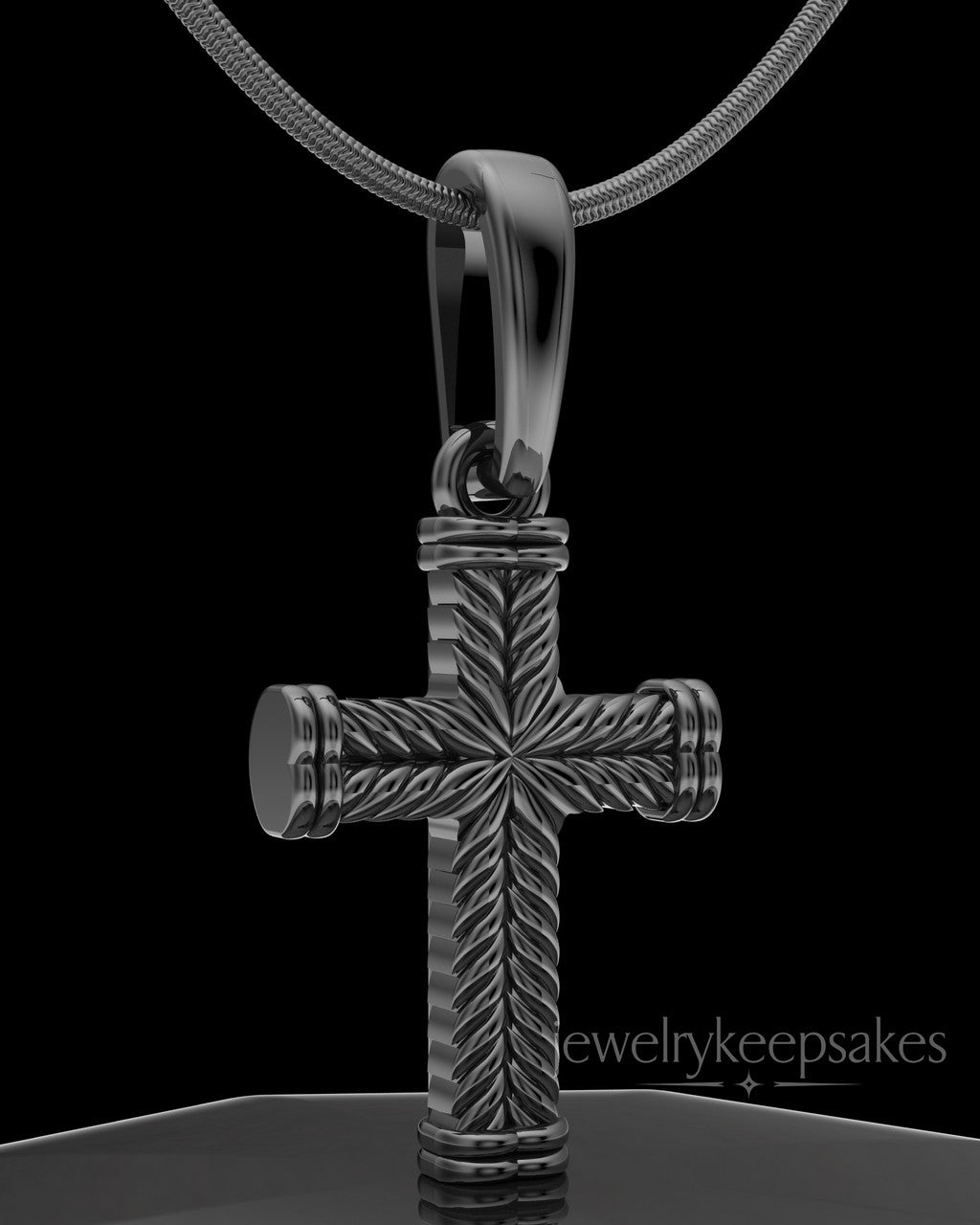 Black Plated Braided Cross Permanently Sealed Waterproof Keepsake Jewelry