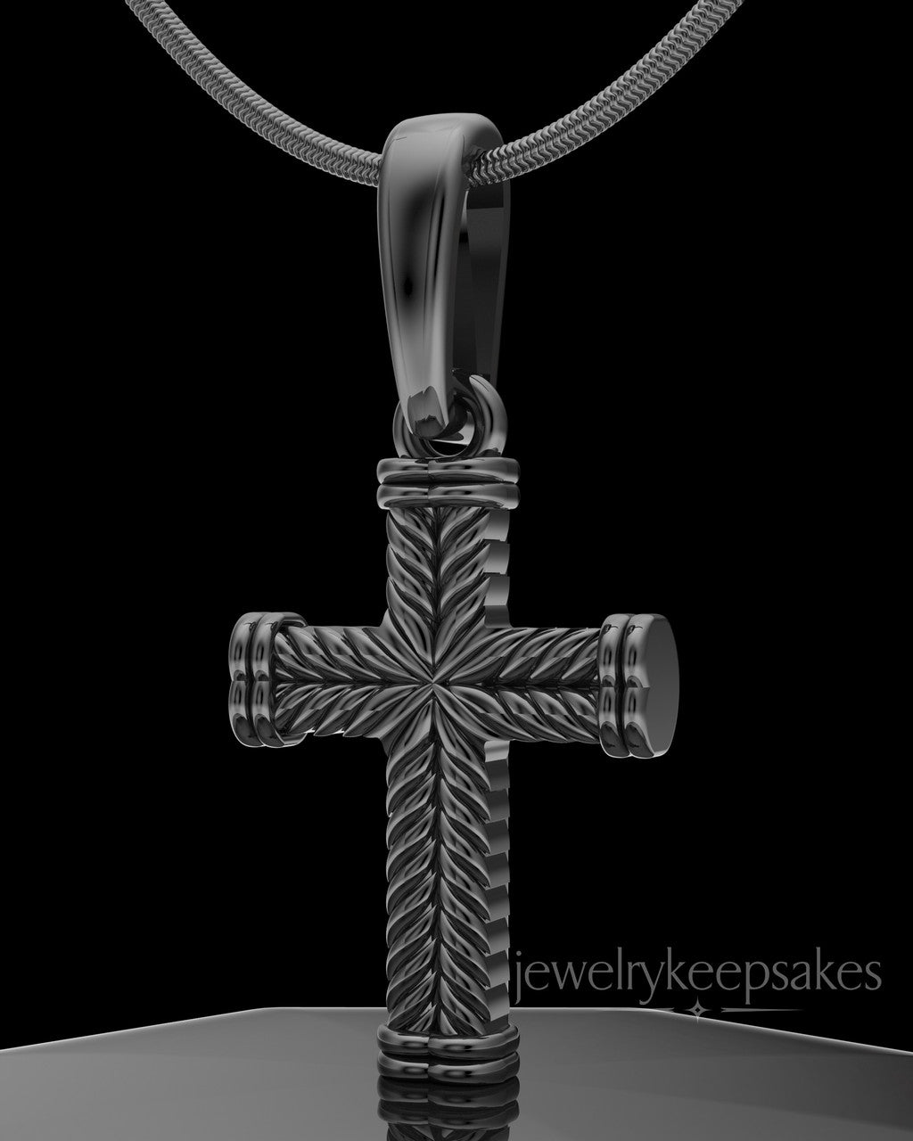Black Plated Braided Cross Permanently Sealed Waterproof Keepsake Jewelry