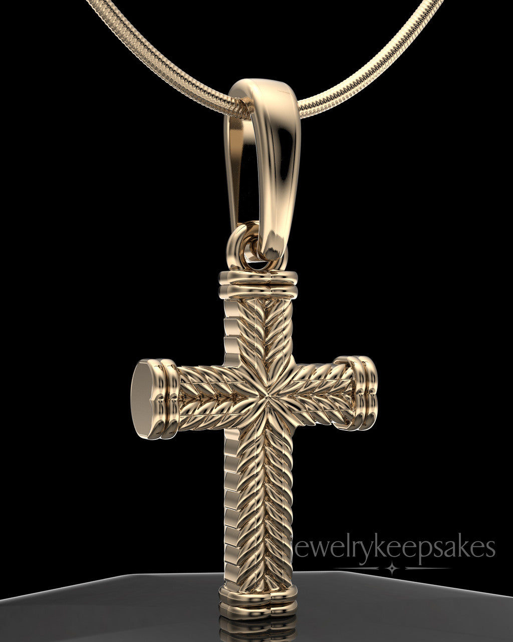 Solid 14k Gold Braided Cross Permanently Sealed Waterproof Keepsake Jewelry