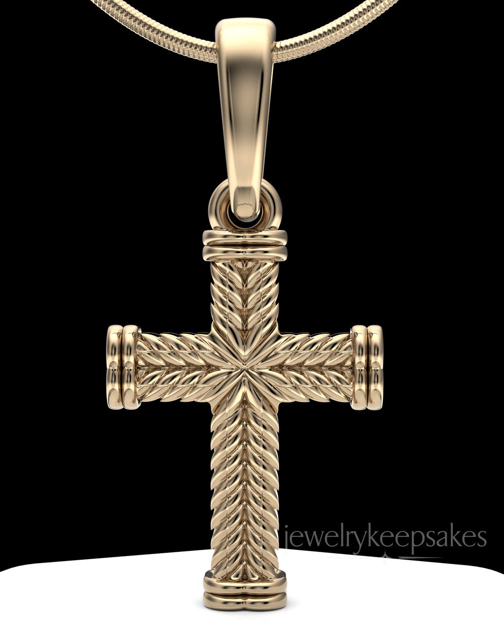 Solid 14k Gold Braided Cross Permanently Sealed Waterproof Keepsake Jewelry