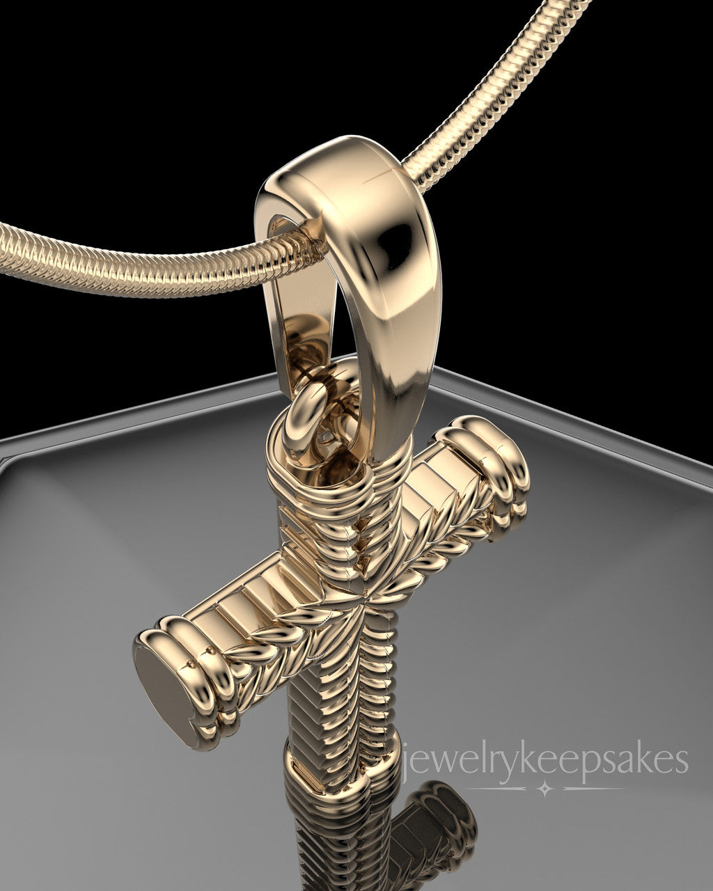 Solid 14k Gold Braided Cross Permanently Sealed Waterproof Keepsake Jewelry