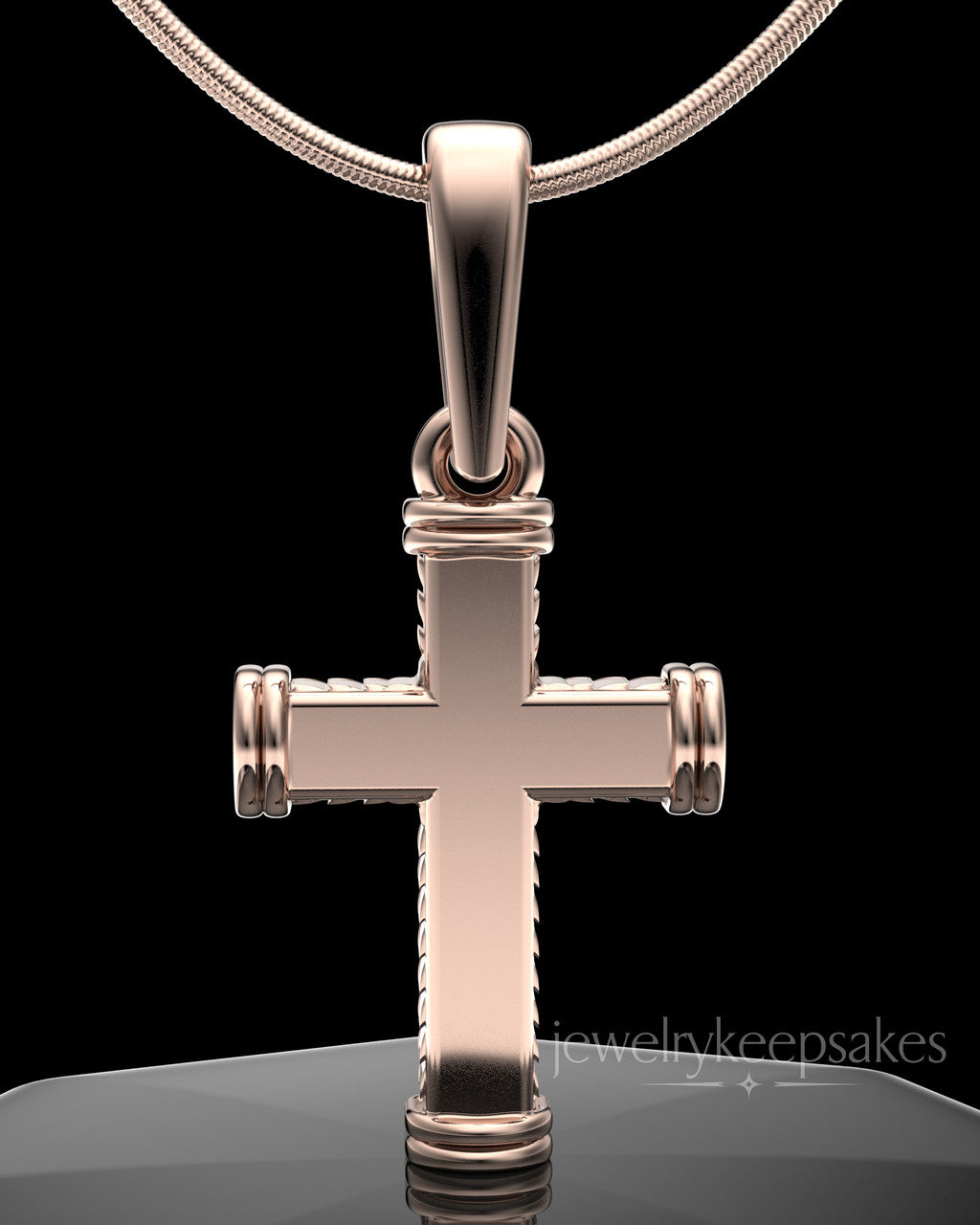 Rose Gold Plated Braided Cross Permanently Sealed Waterproof Keepsake Jewelry