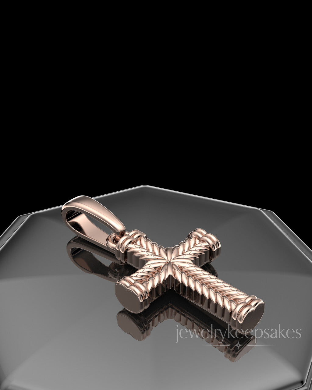 Rose Gold Plated Braided Cross Permanently Sealed Waterproof Keepsake Jewelry
