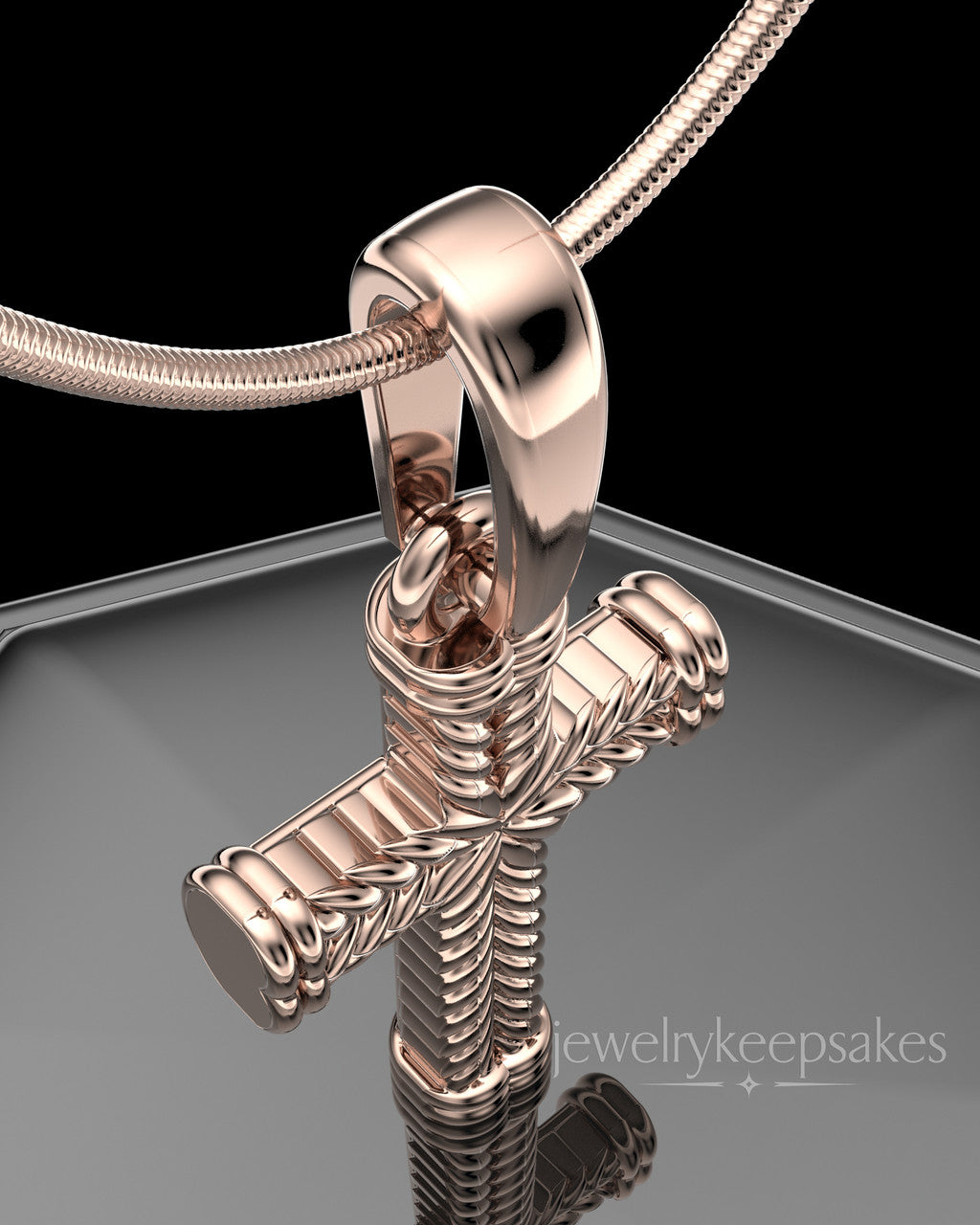 Rose Gold Plated Braided Cross Permanently Sealed Waterproof Keepsake Jewelry