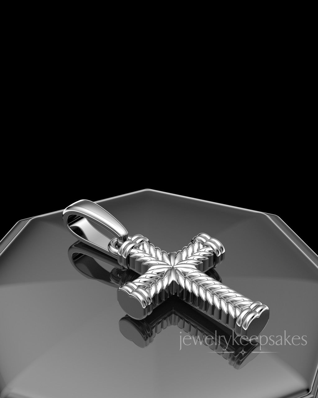 Solid 14k White Gold Braided Cross Permanently Sealed Waterproof Keepsake Jewelry