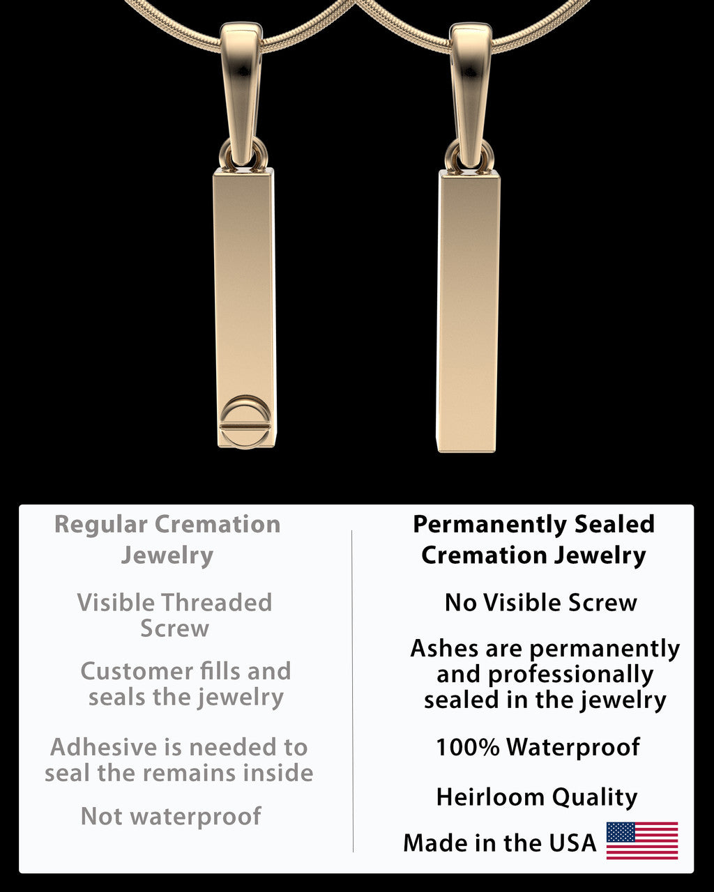 Solid 14k Gold Steadfast Long Cylinder Permanently Sealed Waterproof Keepsake Jewelry