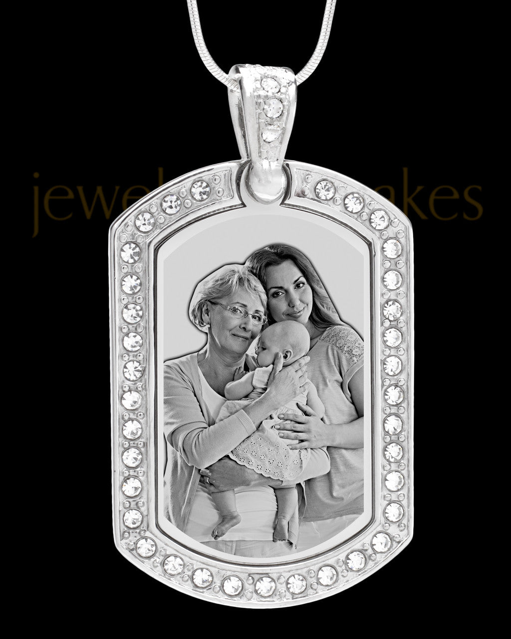 Silver Gem Rectangle Photo Engraved Pendant