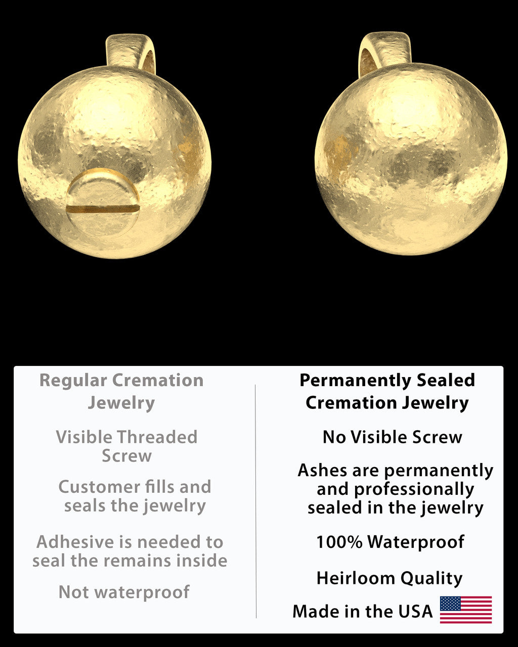 Gold Plated Spherical Permanently Sealed Waterproof Keepsake Jewelry