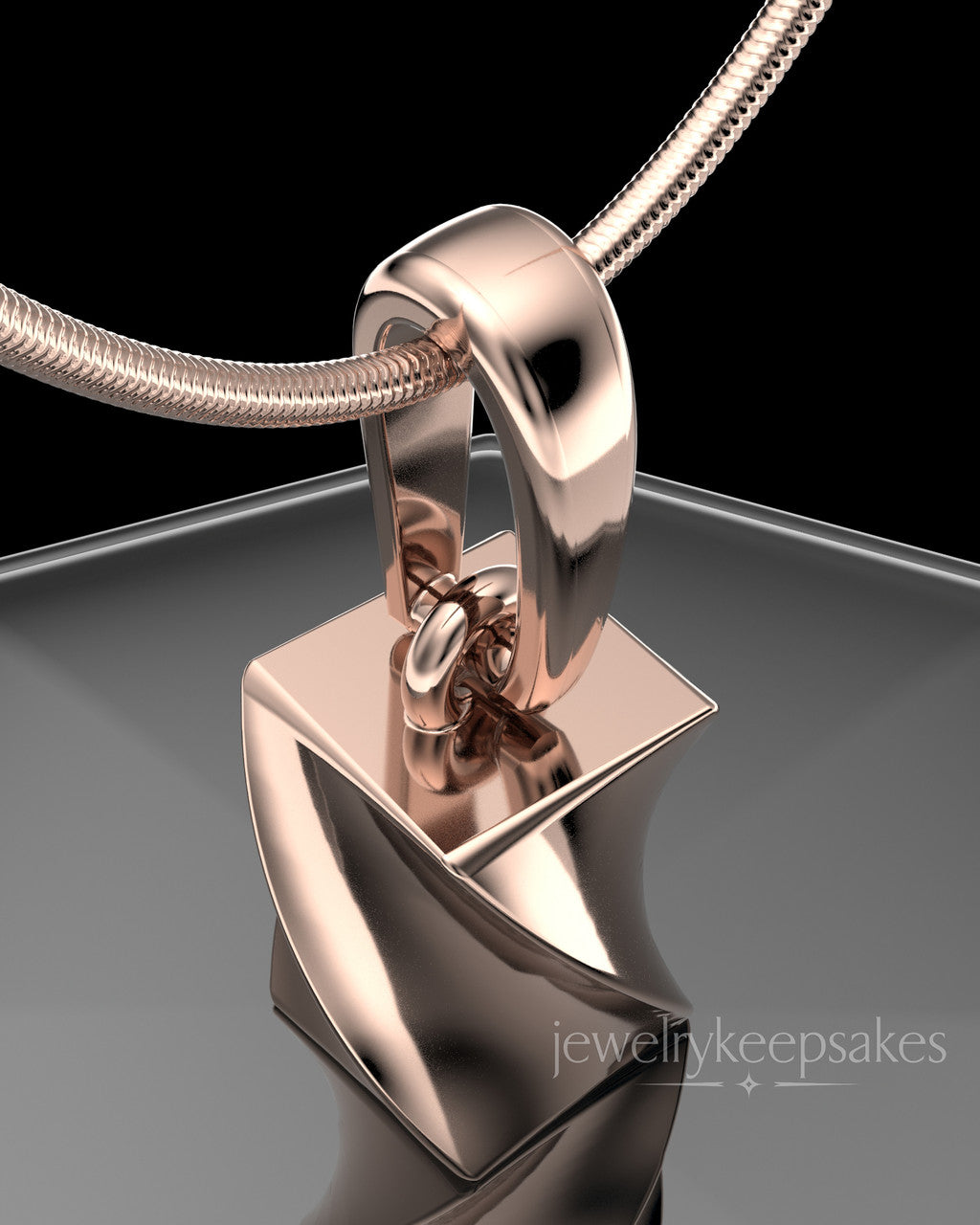 Rose Gold Plated Twisted Rectangle Permanently Sealed Waterproof Keepsake Jewelry