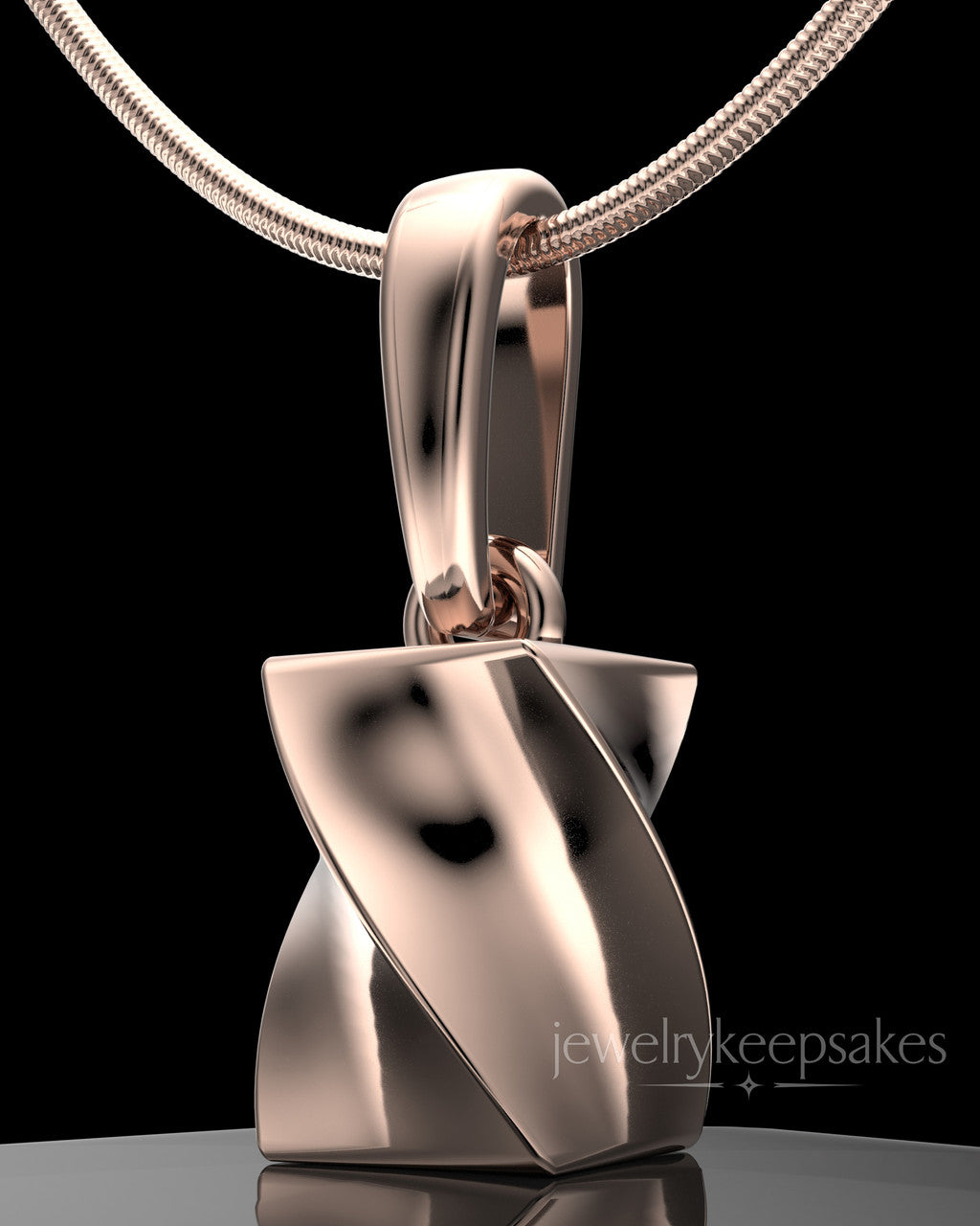 Rose Gold Plated Twisted Rectangle Permanently Sealed Waterproof Keepsake Jewelry