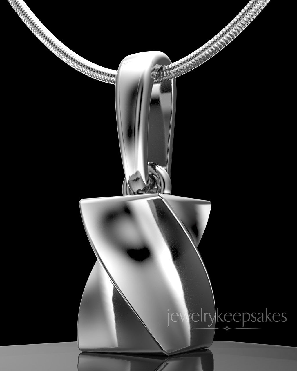 Solid 14k White Gold Twisted Rectangle Permanently Sealed Waterproof Keepsake Jewelry