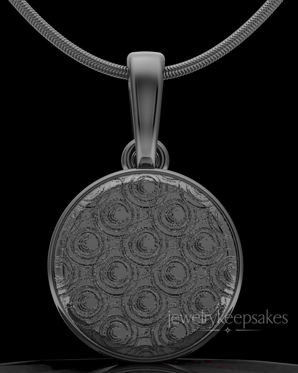 Black Plated Patterned Round Permanently Sealed Waterproof Keepsake Jewelry