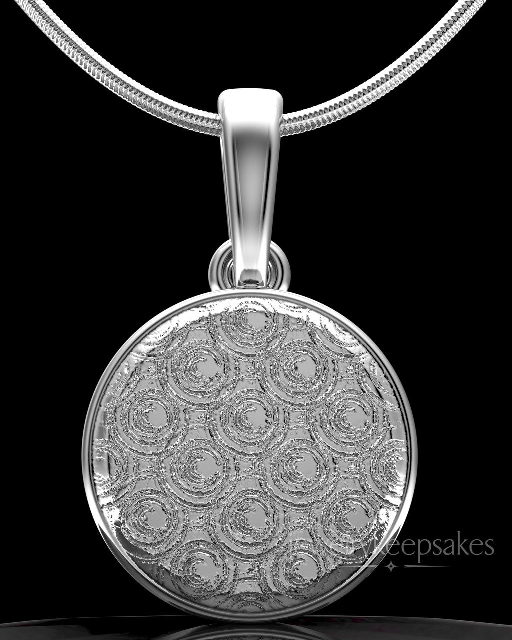Sterling Silver Patterned Round Permanently Sealed Waterproof Keepsake Jewelry