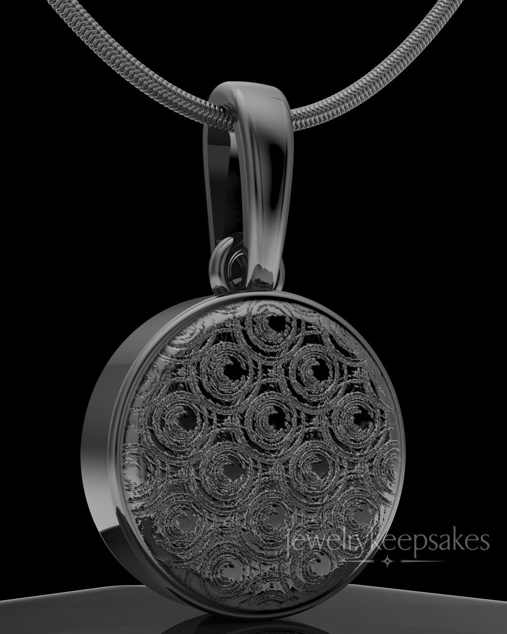 Black Plated Patterned Round Permanently Sealed Waterproof Keepsake Jewelry