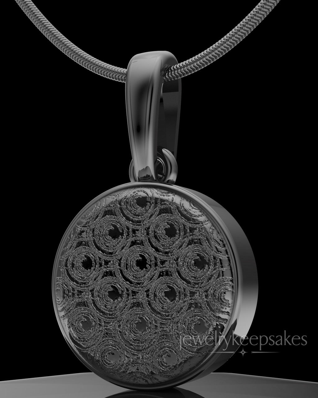 Black Plated Patterned Round Permanently Sealed Waterproof Keepsake Jewelry