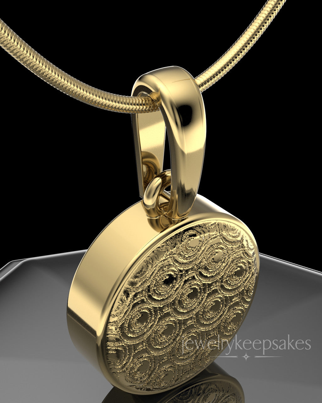 Gold Plated Patterned Round Permanently Sealed Waterproof Keepsake Jewelry