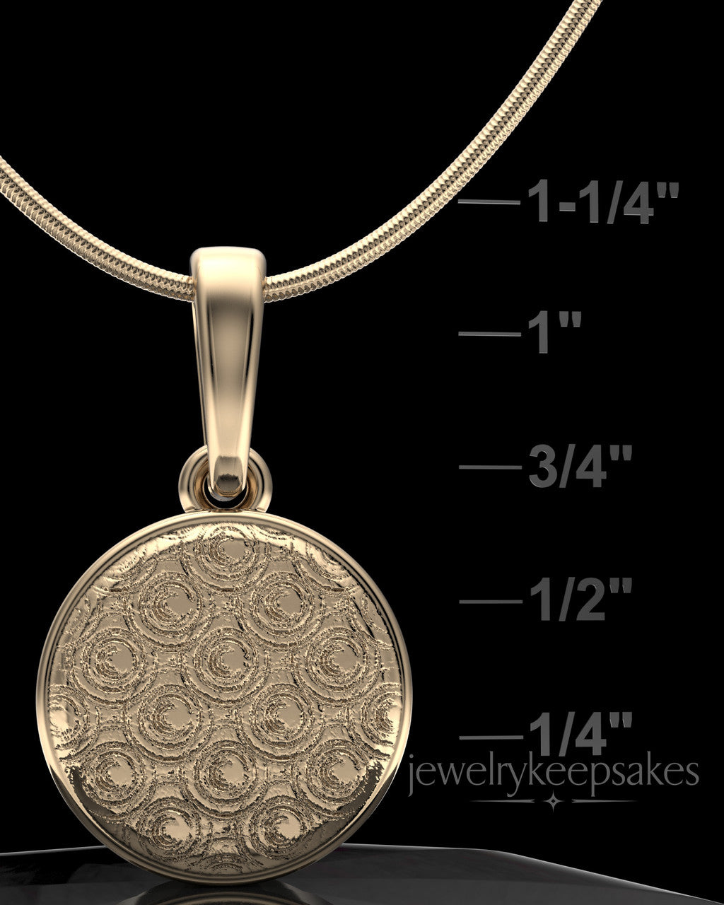 Solid 14k Gold Patterned Round Permanently Sealed Waterproof Keepsake Jewelry