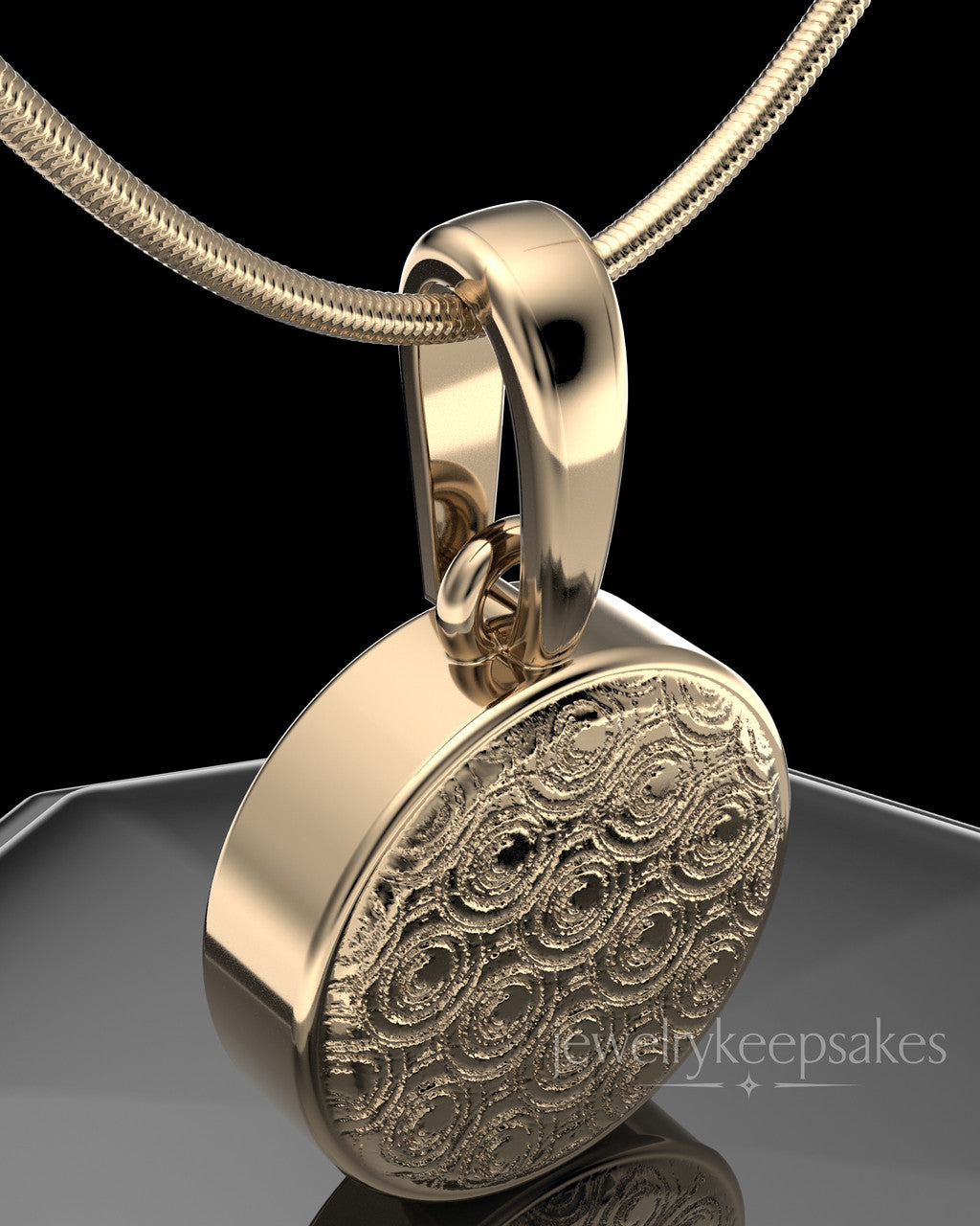 Solid 14k Gold Patterned Round Permanently Sealed Waterproof Keepsake Jewelry