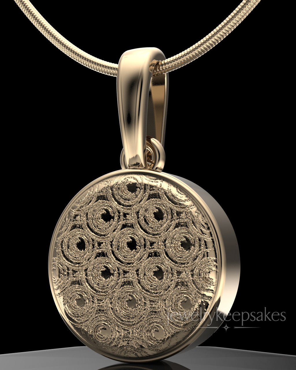 Solid 14k Gold Patterned Round Permanently Sealed Waterproof Keepsake Jewelry