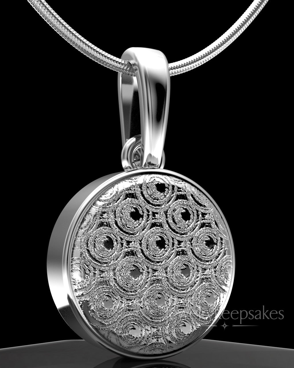 Sterling Silver Patterned Round Permanently Sealed Waterproof Keepsake Jewelry