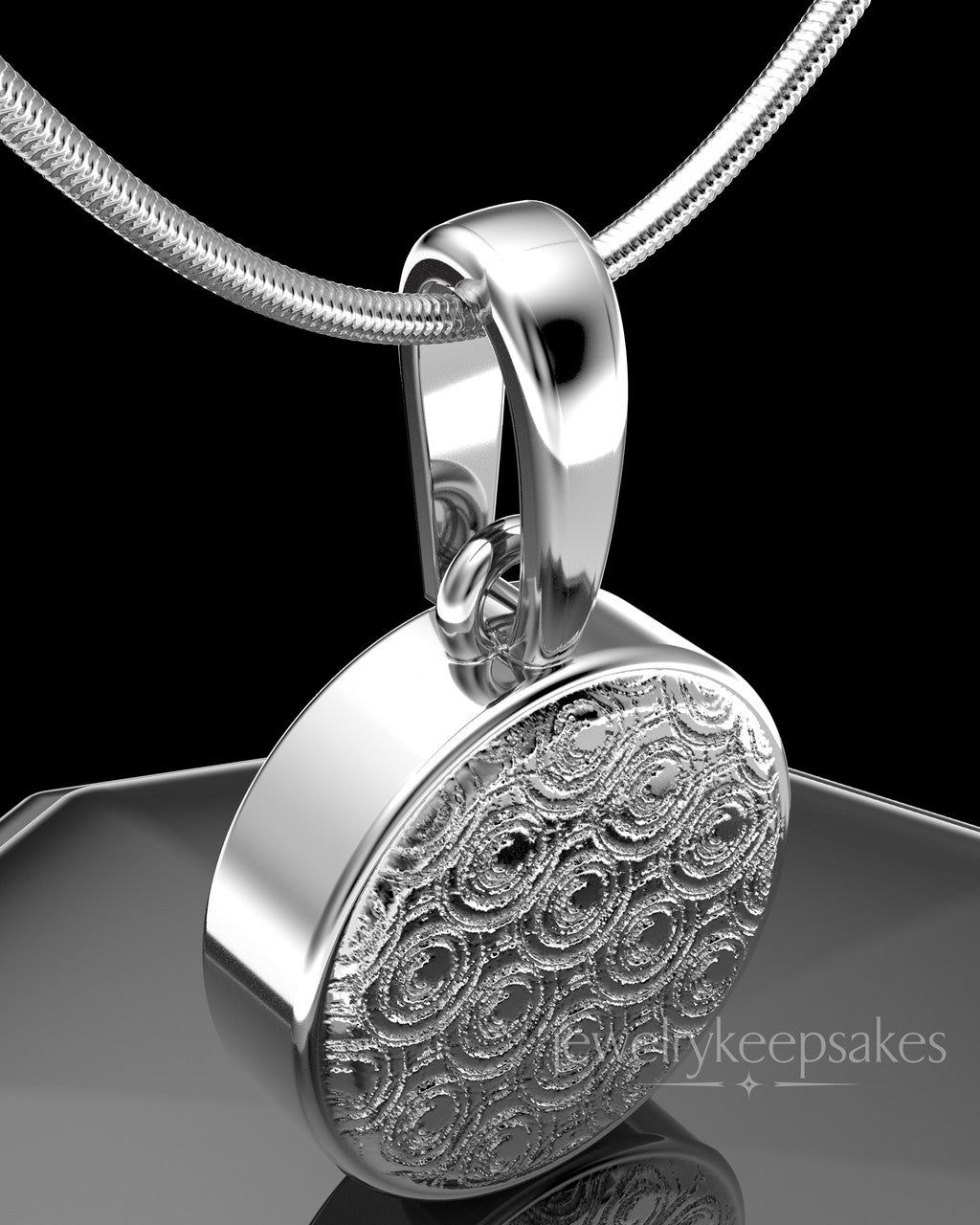 Sterling Silver Patterned Round Permanently Sealed Waterproof Keepsake Jewelry