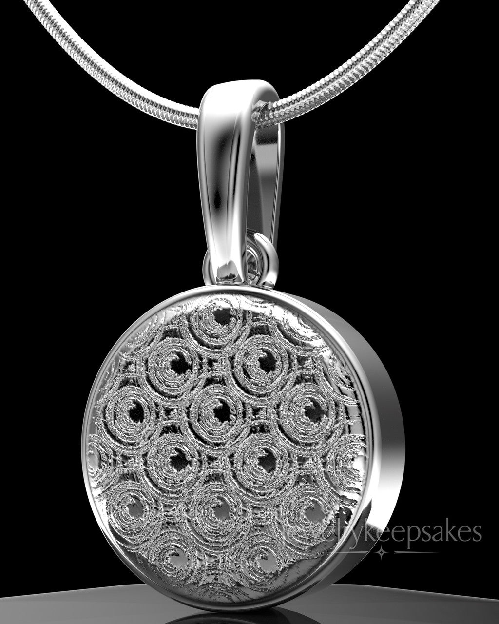 Sterling Silver Patterned Round Permanently Sealed Waterproof Keepsake Jewelry