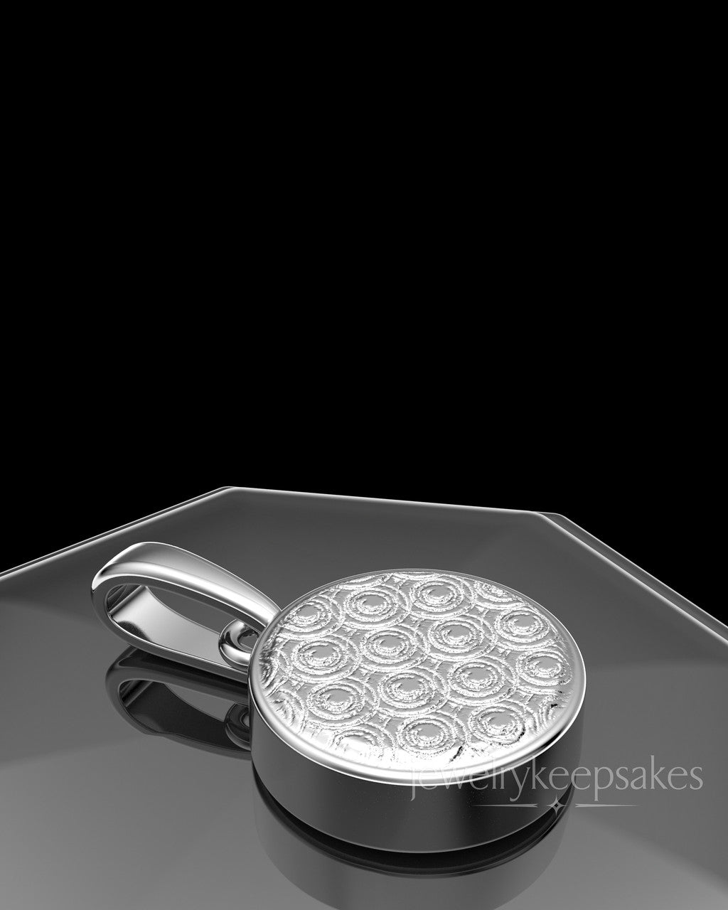 Solid 14k White Gold Patterned Round Permanently Sealed Waterproof Keepsake Jewelry