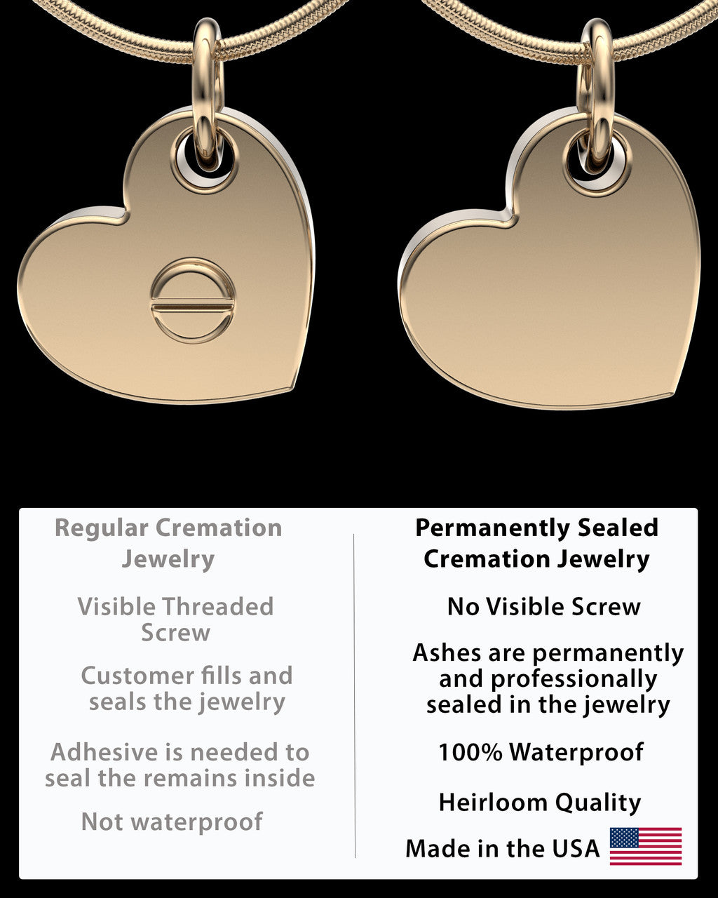 Gold Plated Angled Heart Permanently Sealed Waterproof Keepsake Jewelry