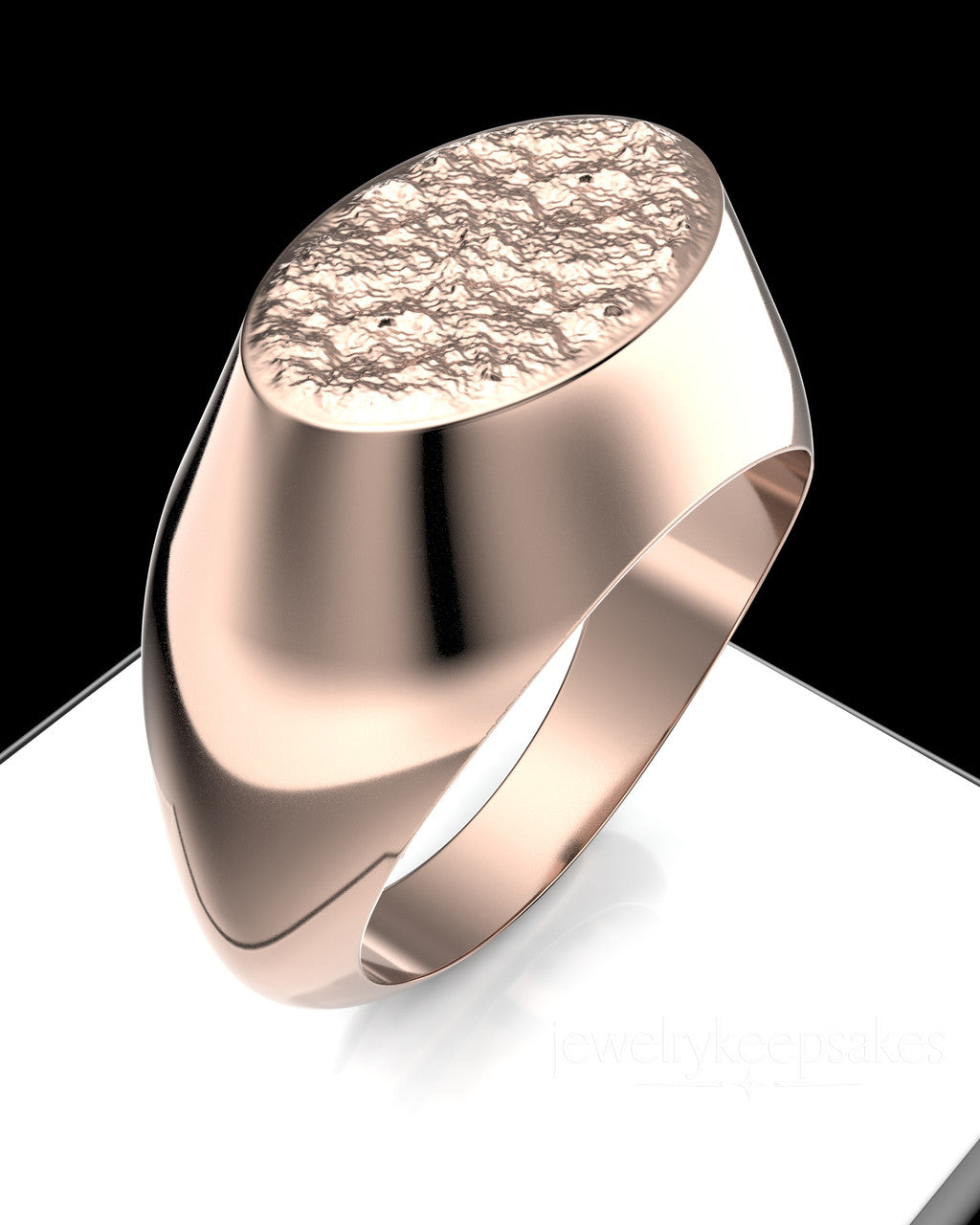 Solid 14k Rose Gold Men's Signet Permanently Sealed Waterproof Cremation Ring