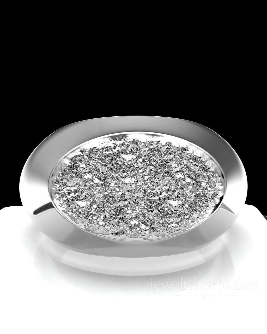 Solid 14k White Gold Men's Signet Permanently Sealed Waterproof Cremation Ring