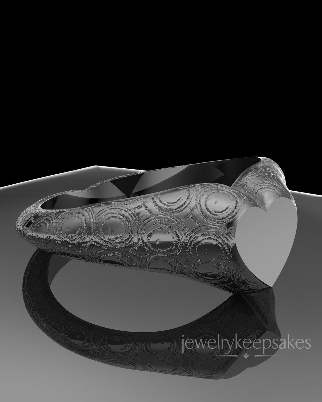 Black Patterned Signet Permanently Sealed Waterproof Cremation Ring