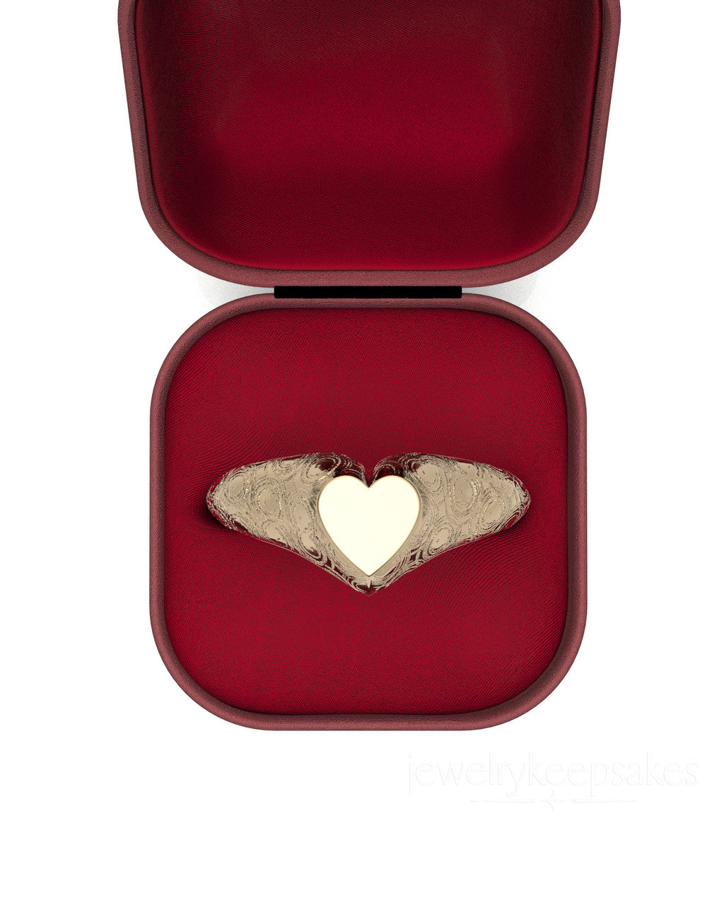 Solid 14K Yellow Gold Patterned Signet Permanently Sealed Waterproof Cremation Ring