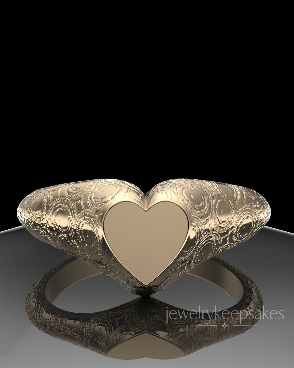 Solid 14K Yellow Gold Patterned Signet Permanently Sealed Waterproof Cremation Ring