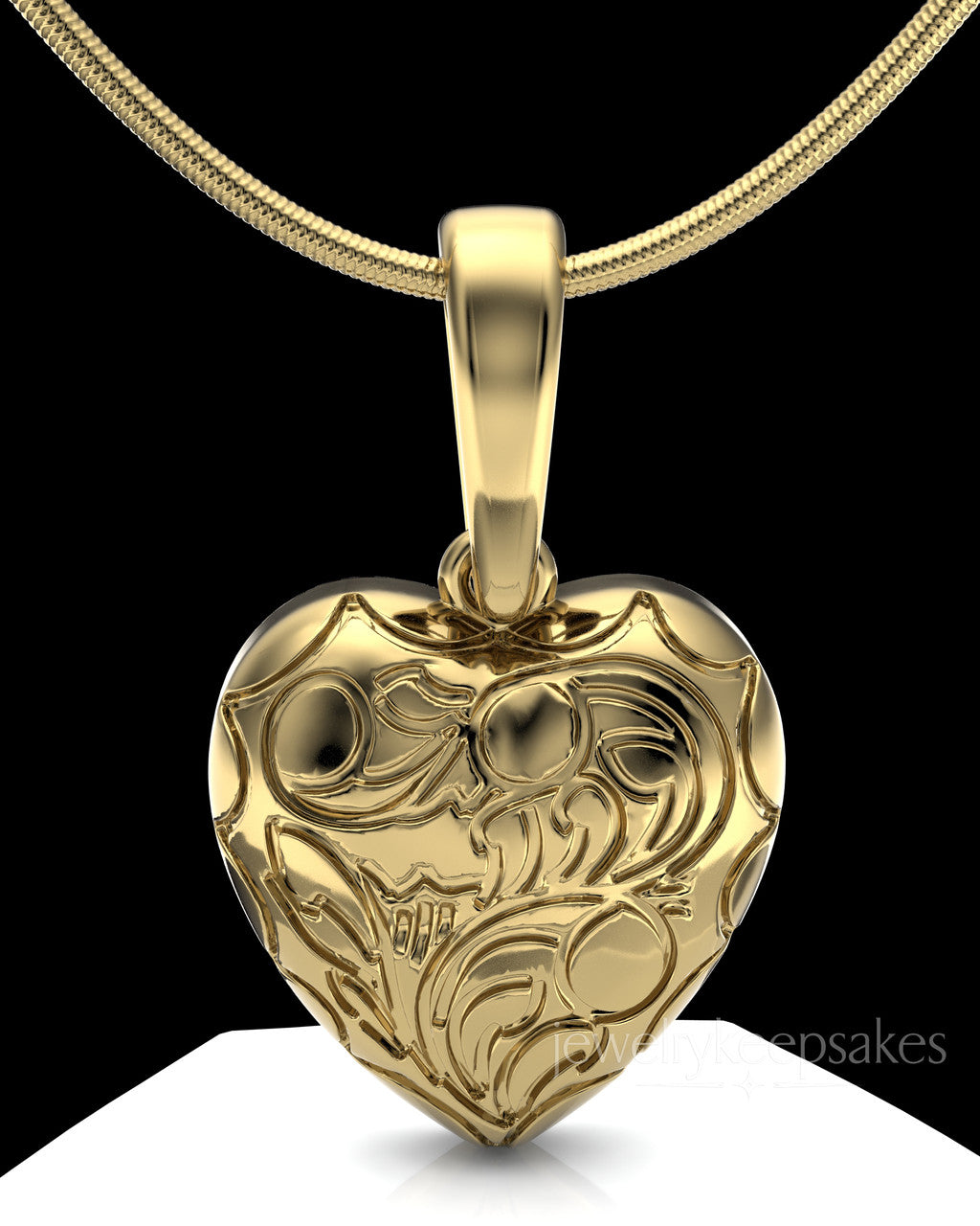 Gold Plated Etched Heart Permanently Sealed Waterproof Cremation Pendant