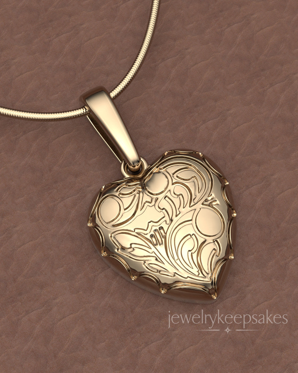 Solid 14k Gold Etched Heart Permanently Sealed Waterproof Cremation Pendant