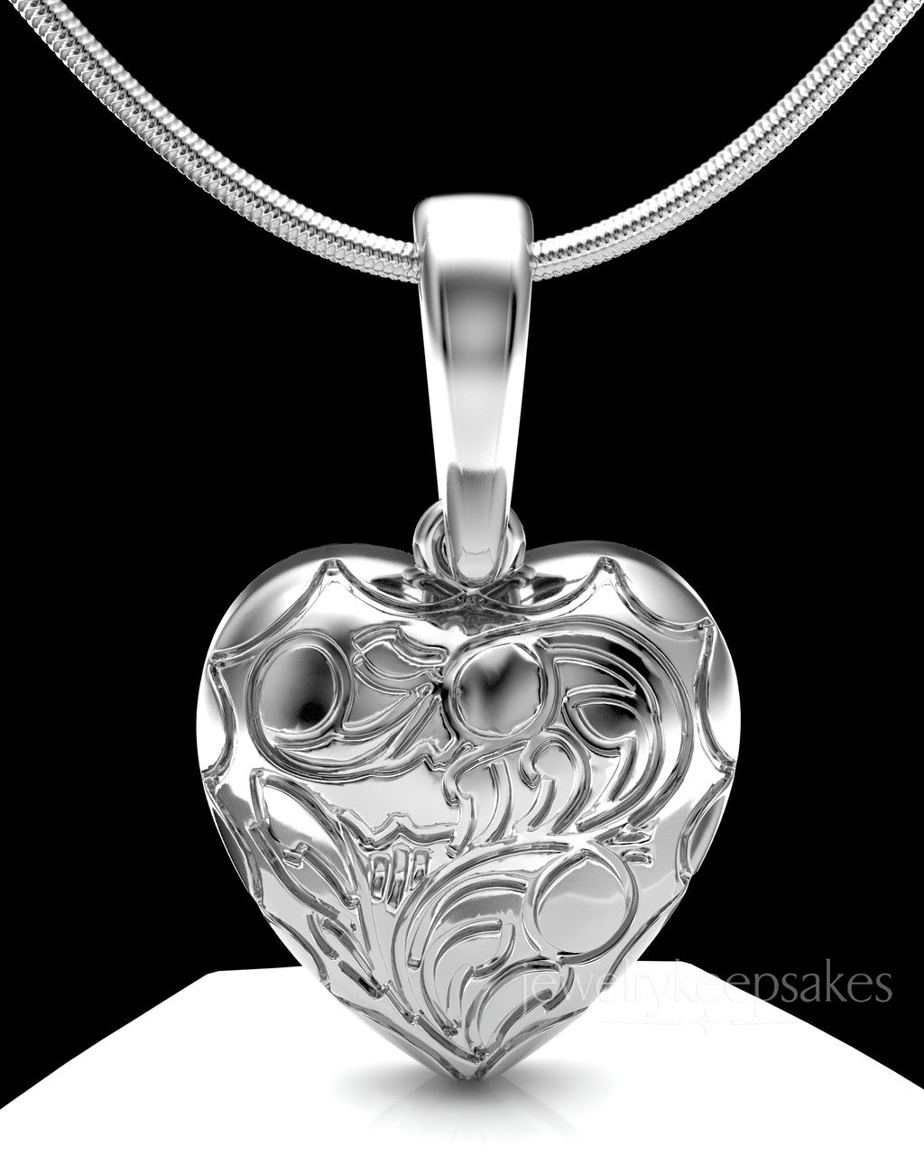 Sterling Silver Etched Heart Permanently Sealed Waterproof Cremation Pendant