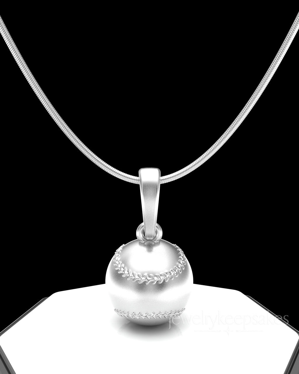 Solid 14k White Gold Baseball Permanently Sealed Waterproof Cremation Pendant
