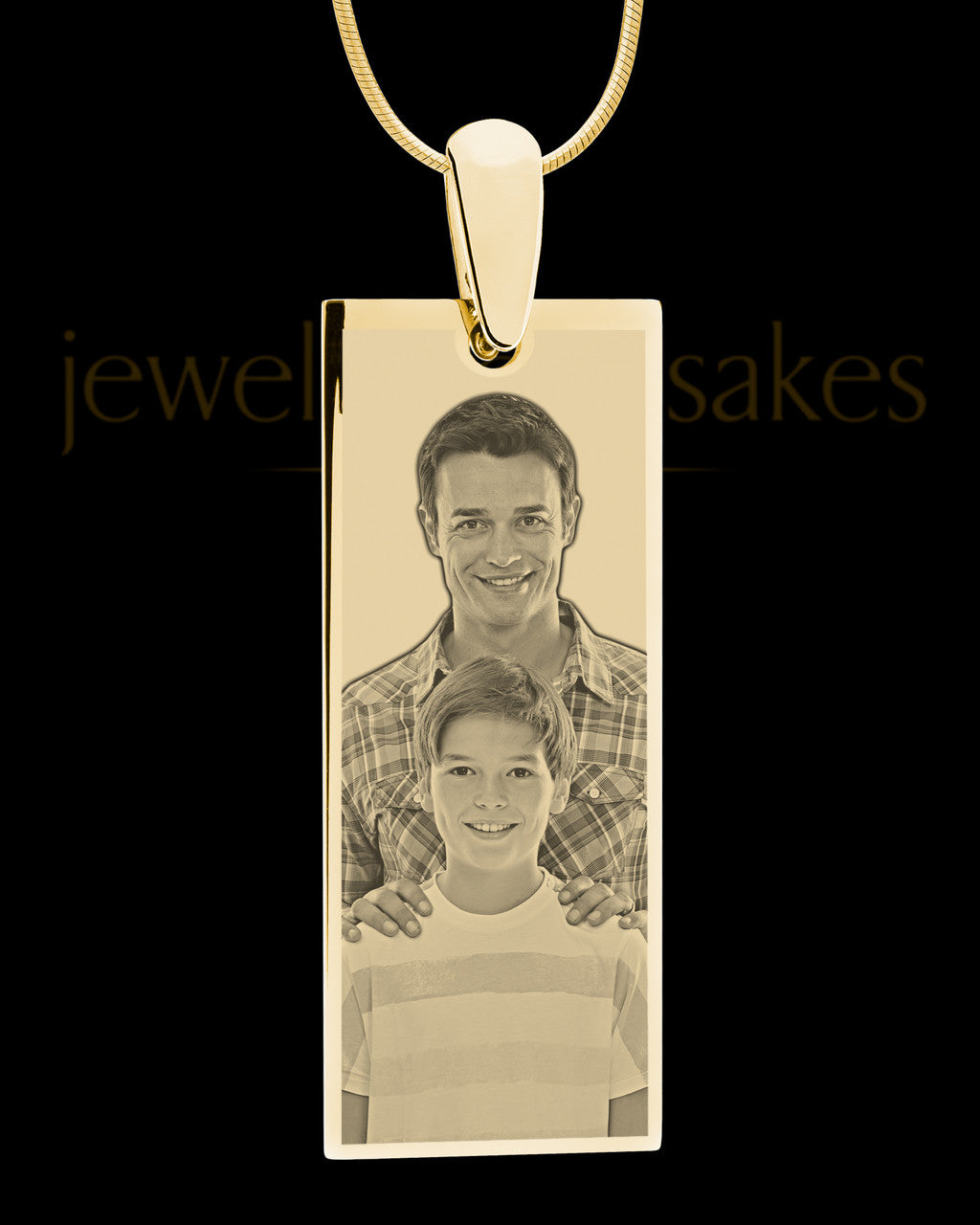 Gold Tall Rectangle Photo Engraved Pendant